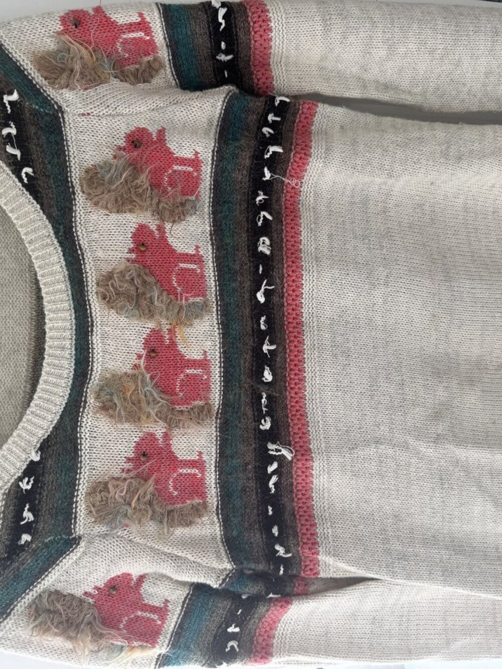 Anthropologie HWR Vintage Squirrel Fair Isle Sweater Beaded Pink Squirrels M